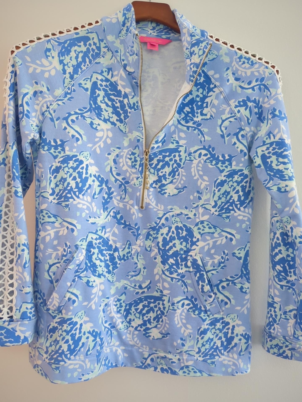 Lilly Pulitzer Blue Printed Half-Zip Pullover Size XS